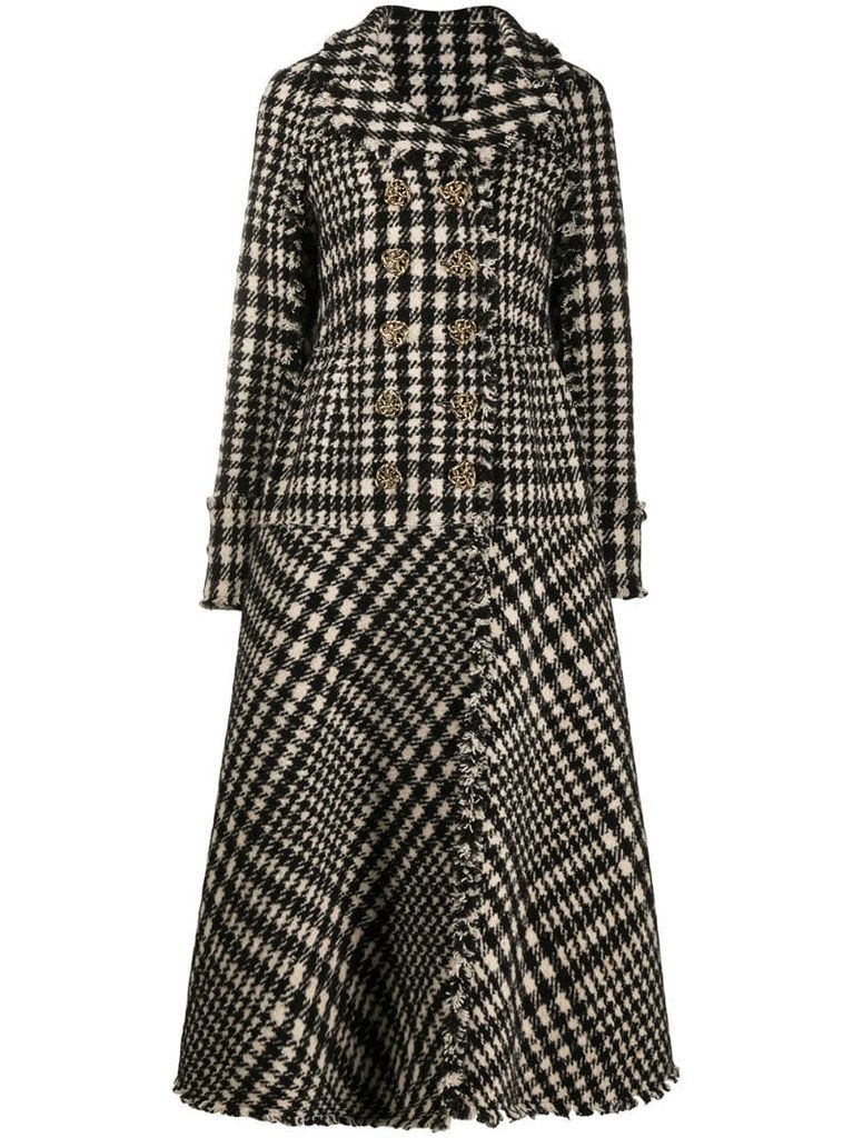 double breasted check A-line coat