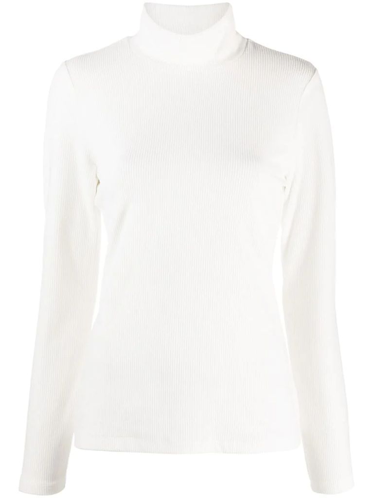 ribbed funnel-neck top