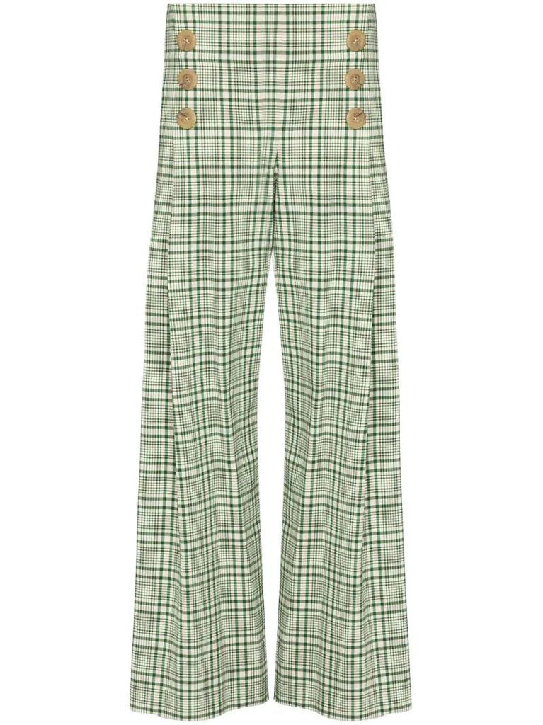 check-pattern wide-leg trousers