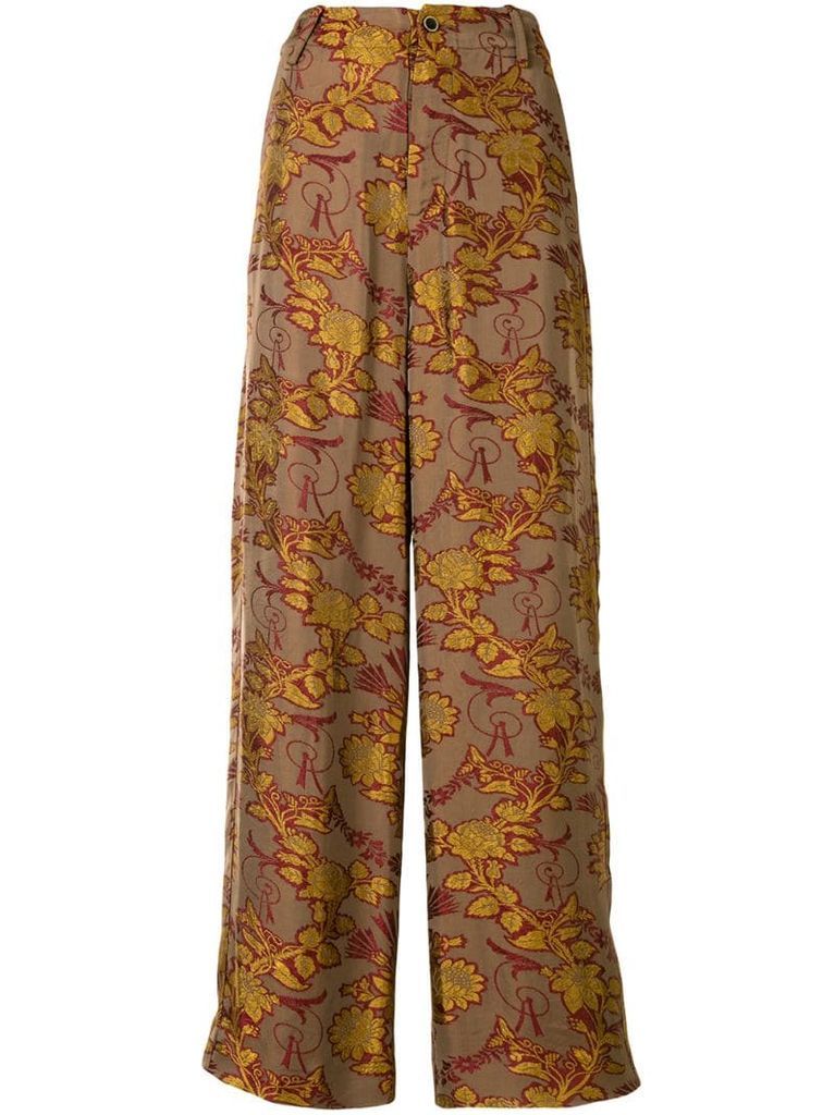 floral-embroidered palazzo trousers