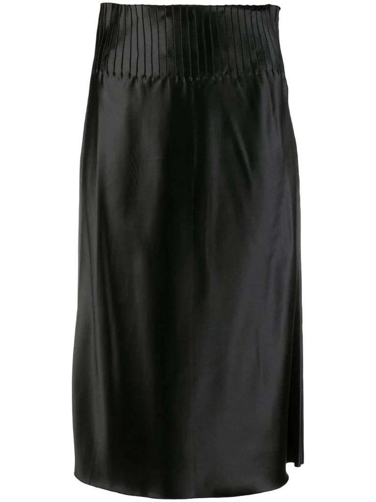 pleated waist pencil skirt
