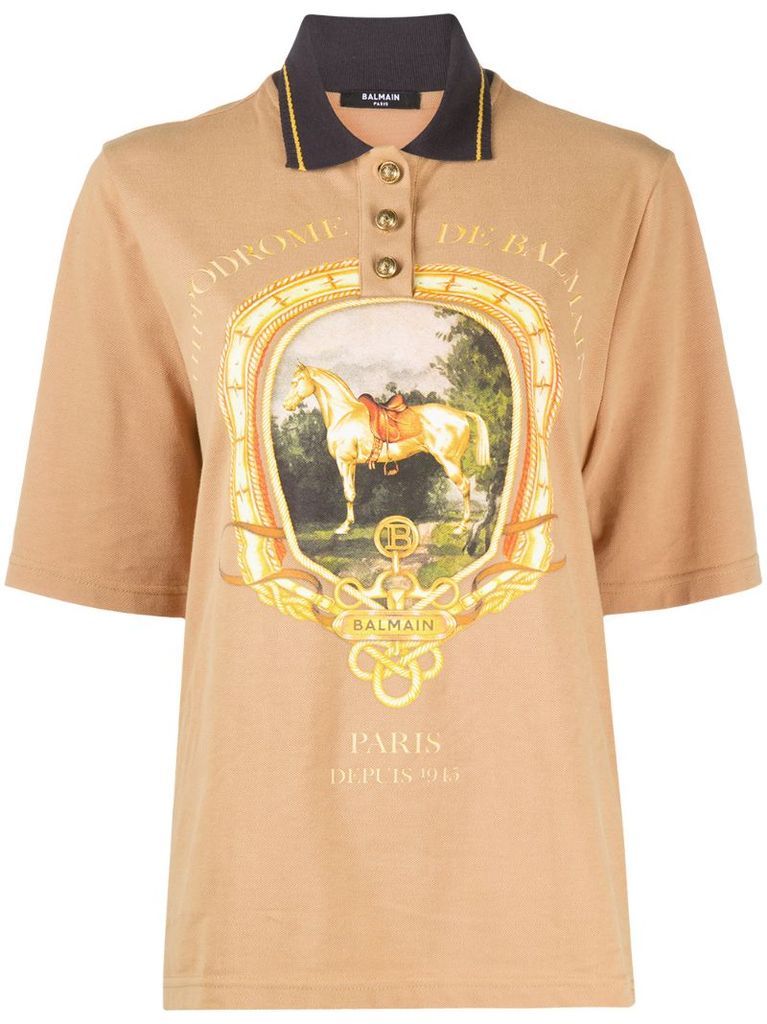 equestrian print polo shirt