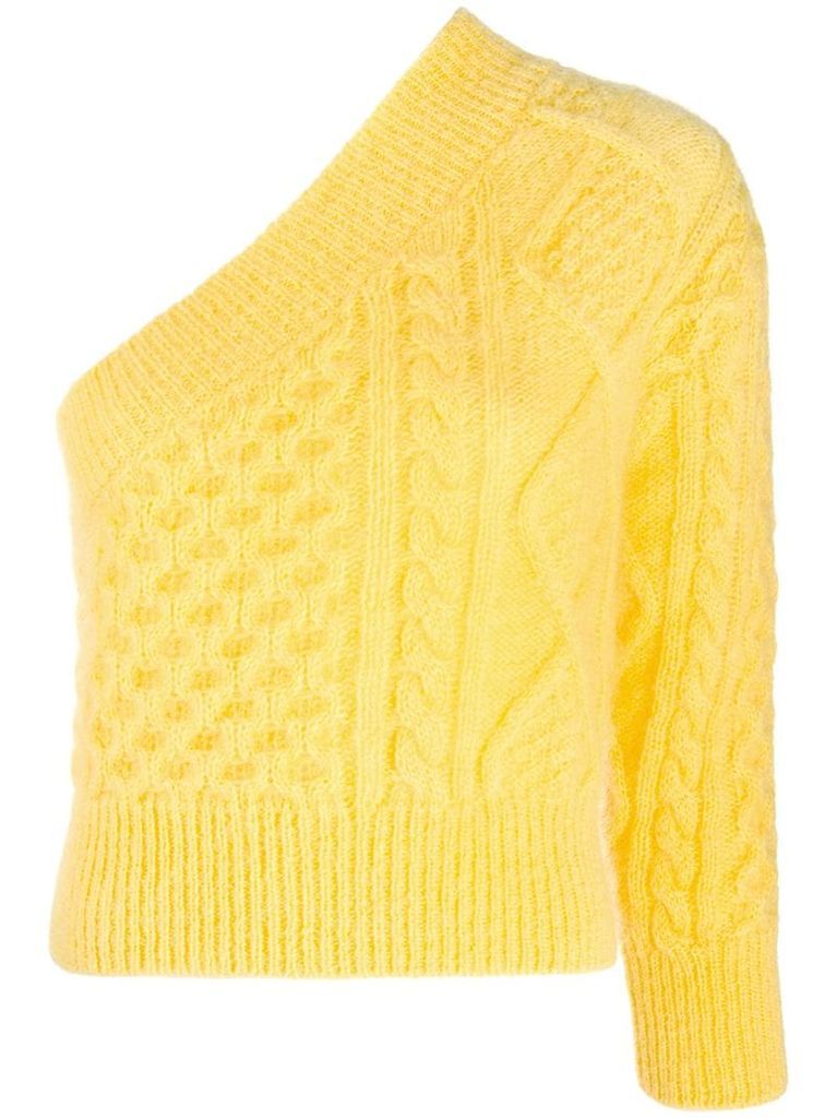 cable-knit one-shoulder jumper