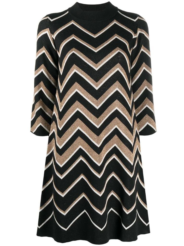 zigzag fine knit metallic dress