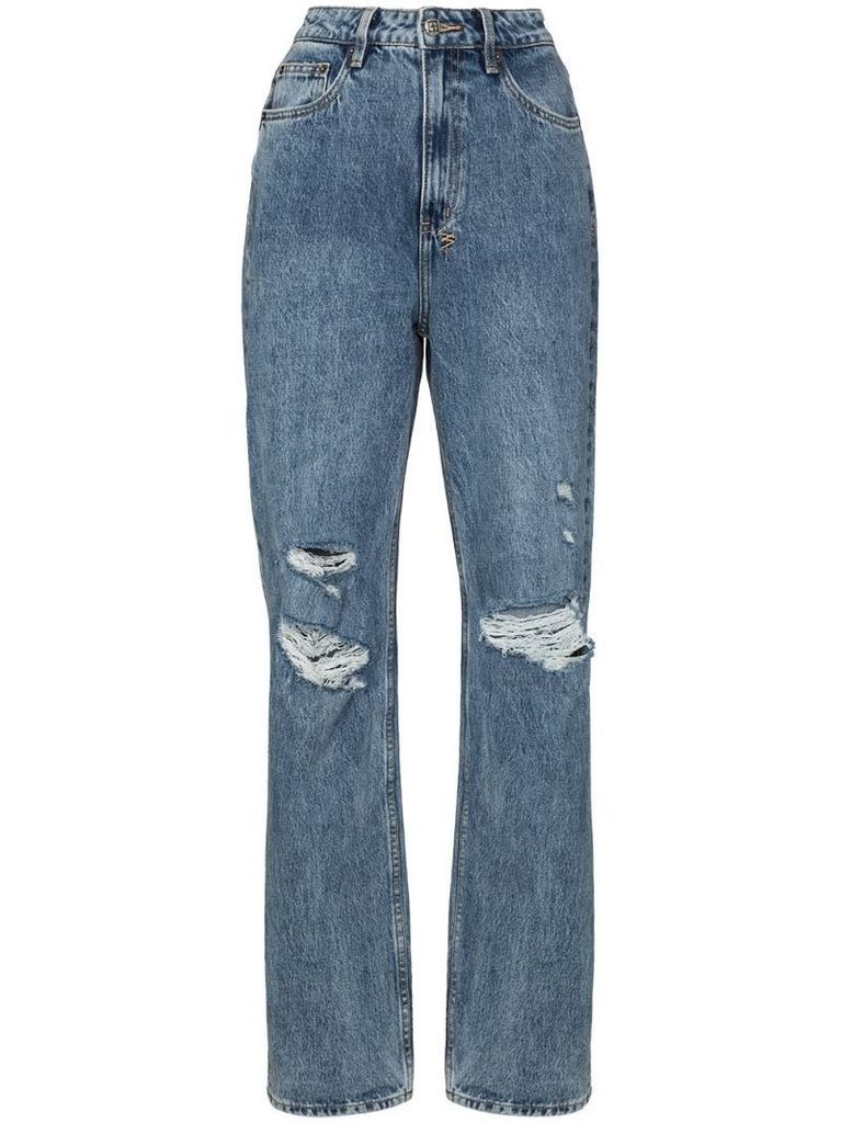 ripped detail straight-leg jeans