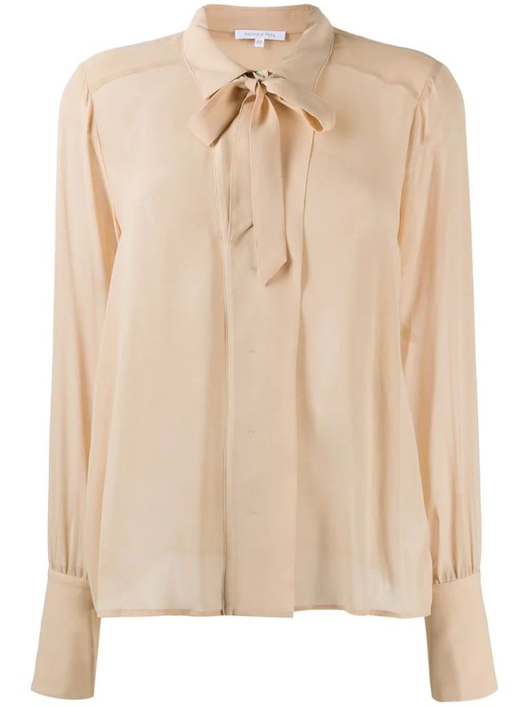 pussy-bow silk blouse