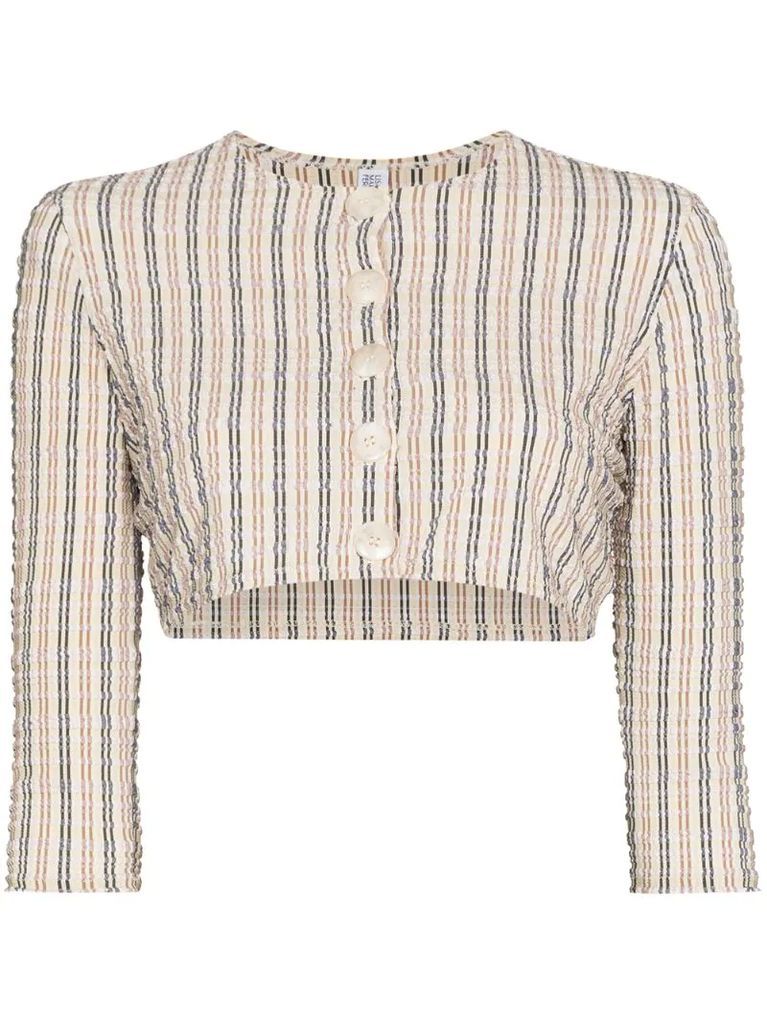 striped button-up cropped blouse