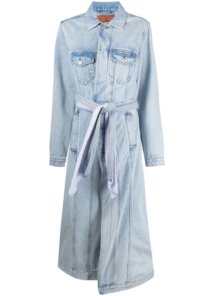 tie-fastening denim coat