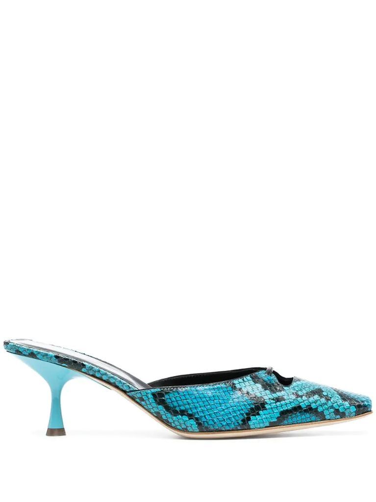 snakeskin-effect leather mules