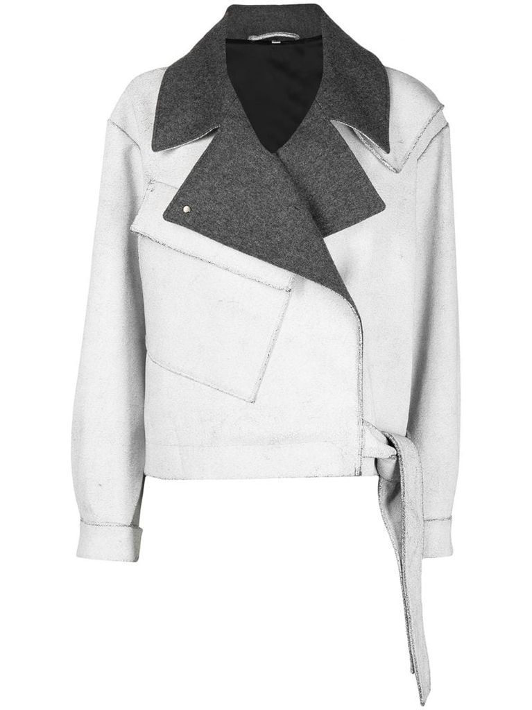 contrasting collar biker jacket