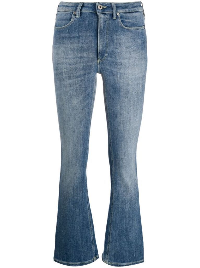 high-rise cropped kick-flare jeans