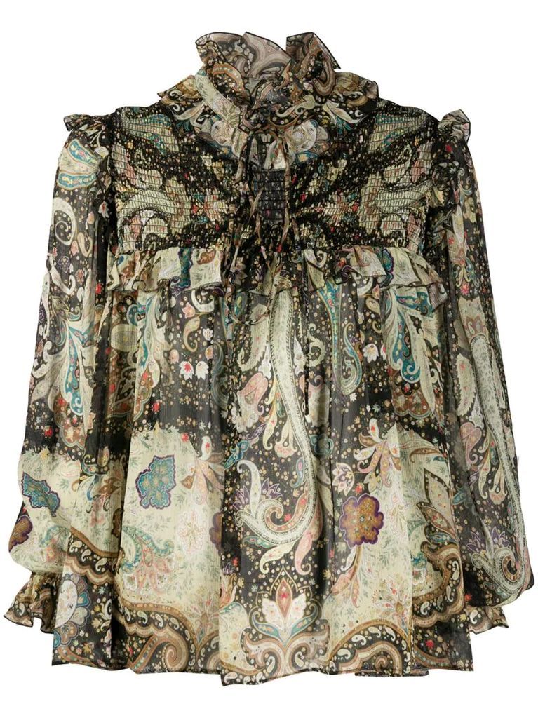 paisley-print silk blouse