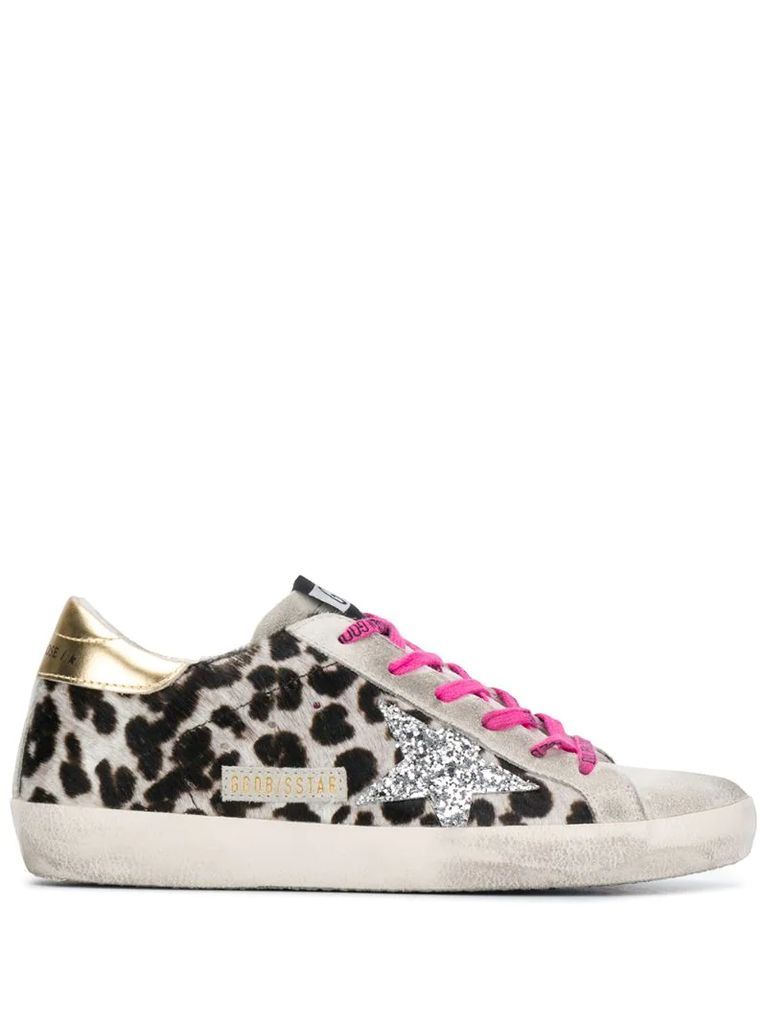 leopard print lace-up trainers