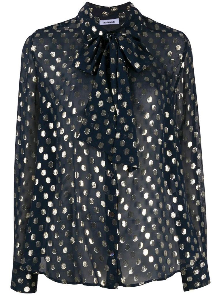 dotted bow detail blouse