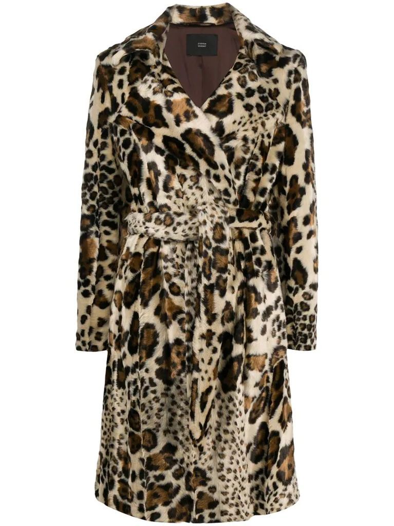 leopard-print belted coat