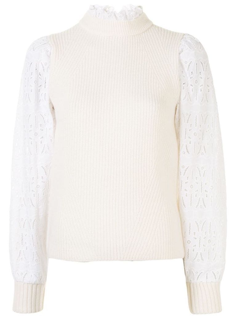 panelled ribbed-knit top