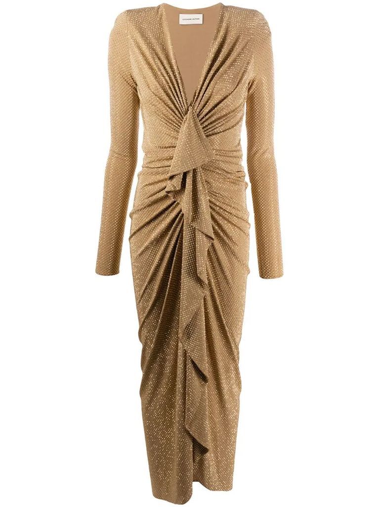 ruched front metallic stud gown