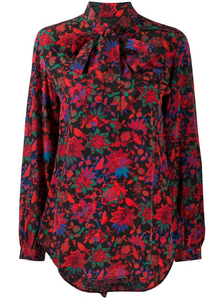 pussy bow floral-print blouse