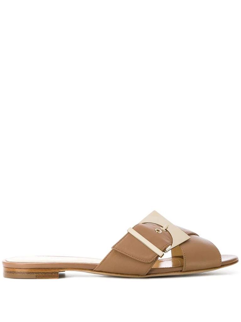 crossover buckled sandals
