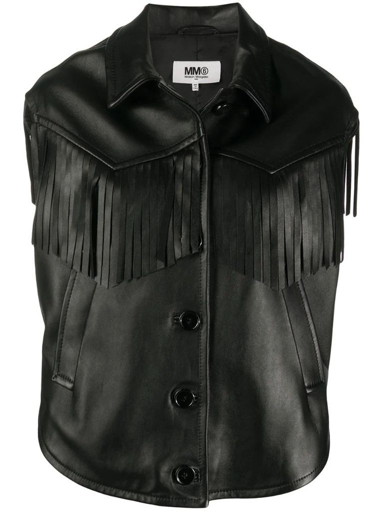 fringed sleeveless leather jacket