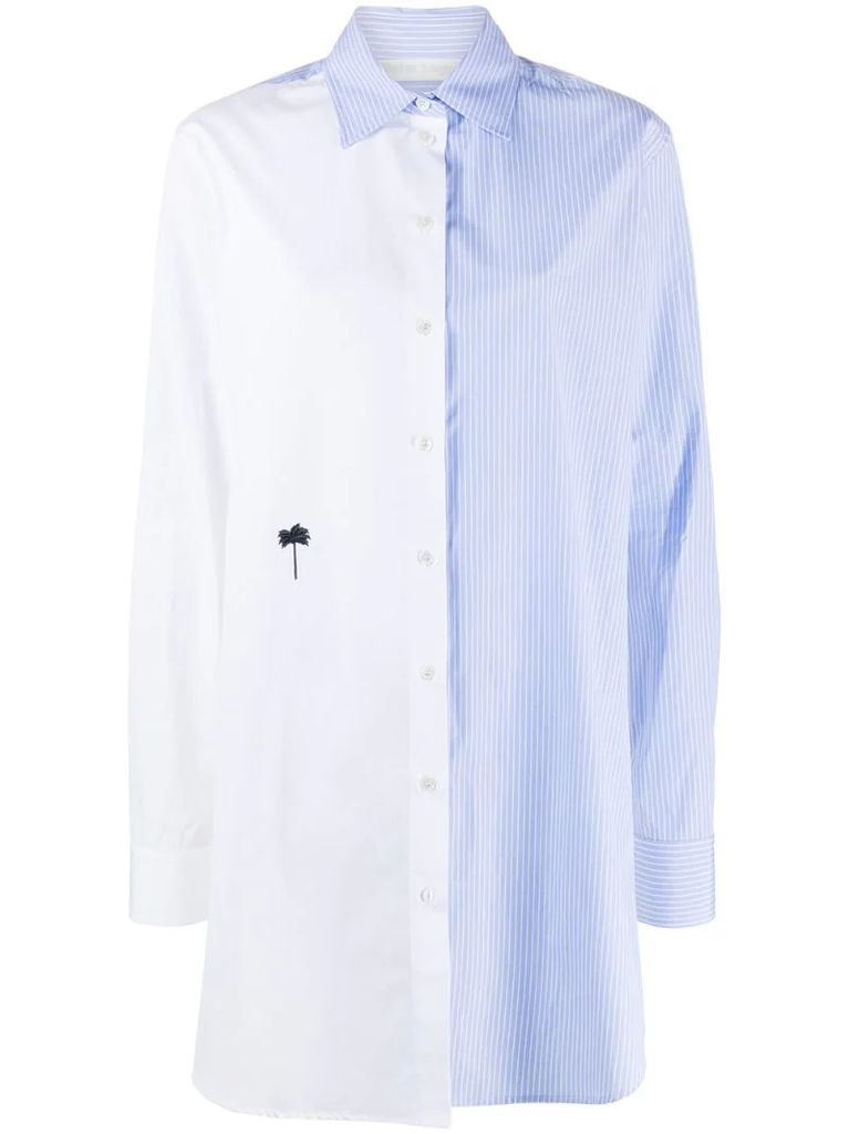 panelled pinstripe cotton shirt