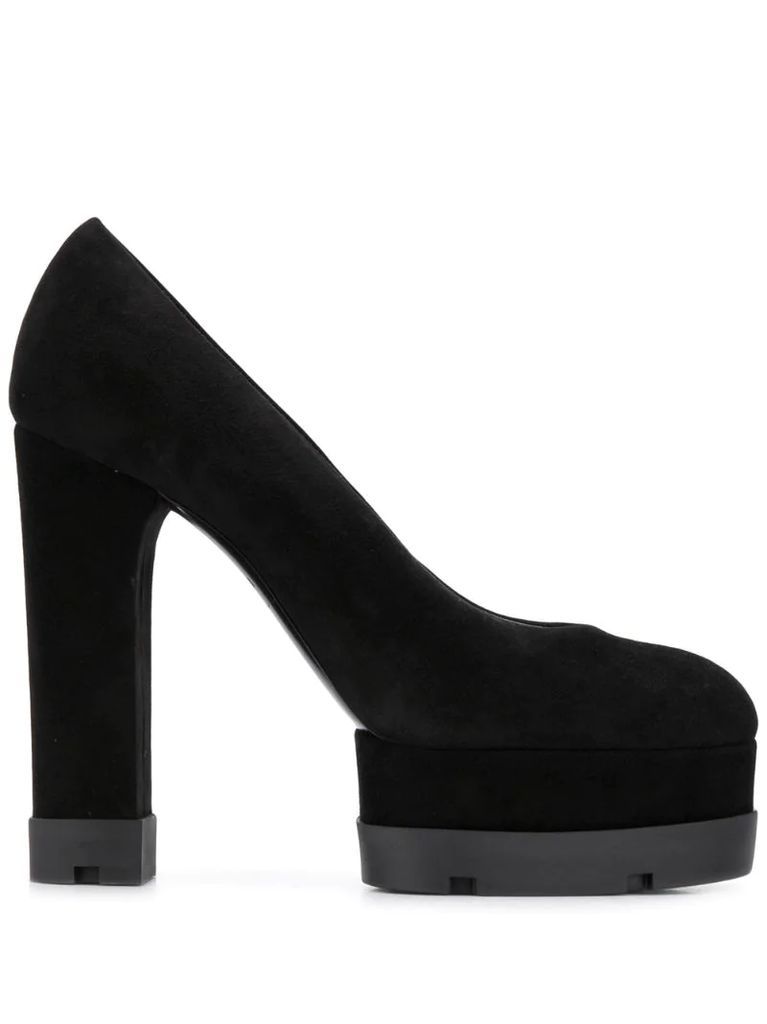 platform suede pumps