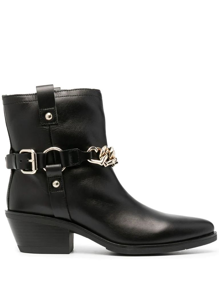 chain-embellished leather Western boots