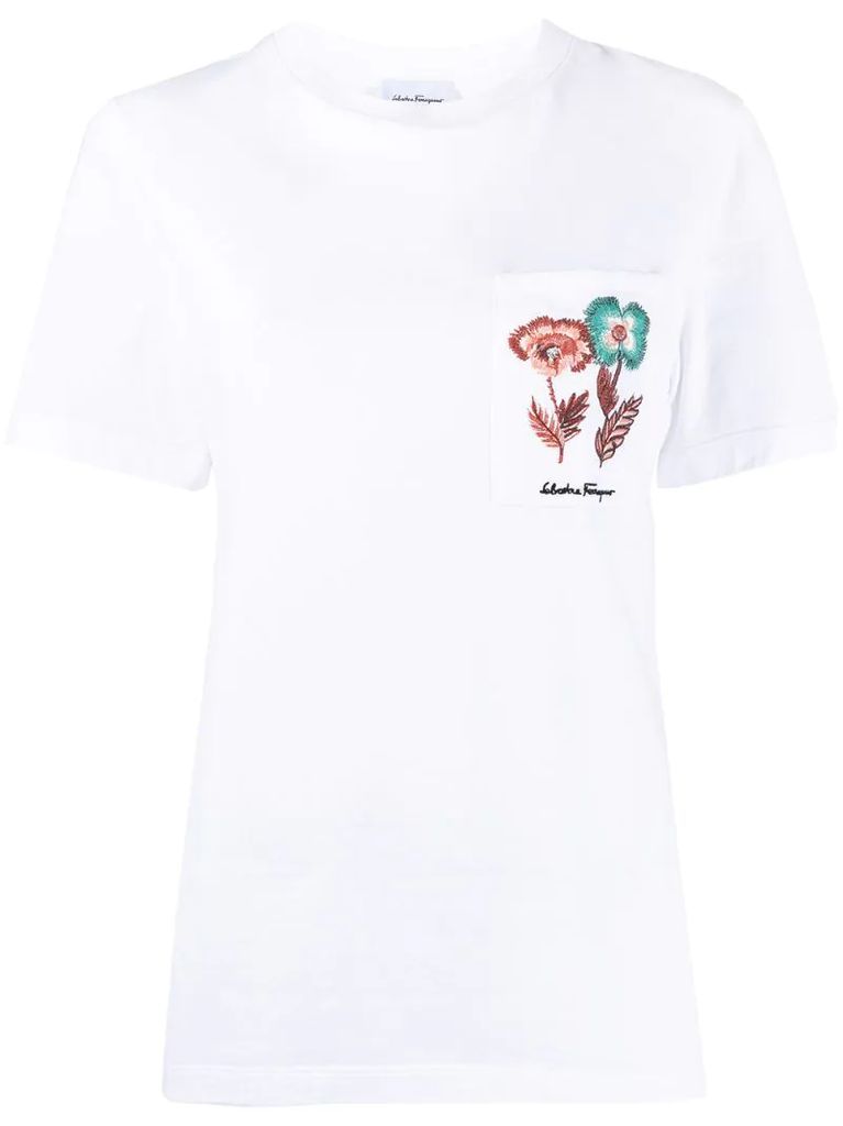 floral-embroidered T-shirt