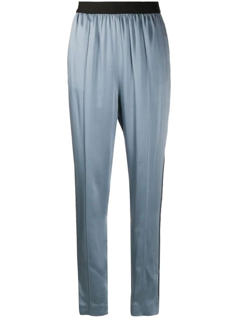 satin tapered leg trousers