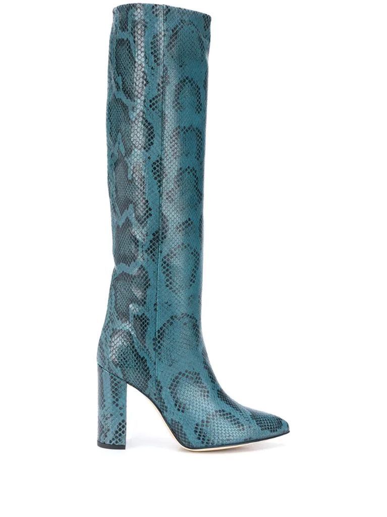 knee length snakeskin-effect boots