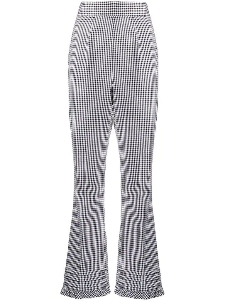 gingham-check flared trousers