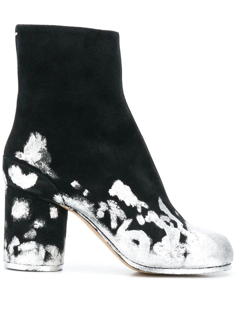 metallic-splatter tabi-toe boots