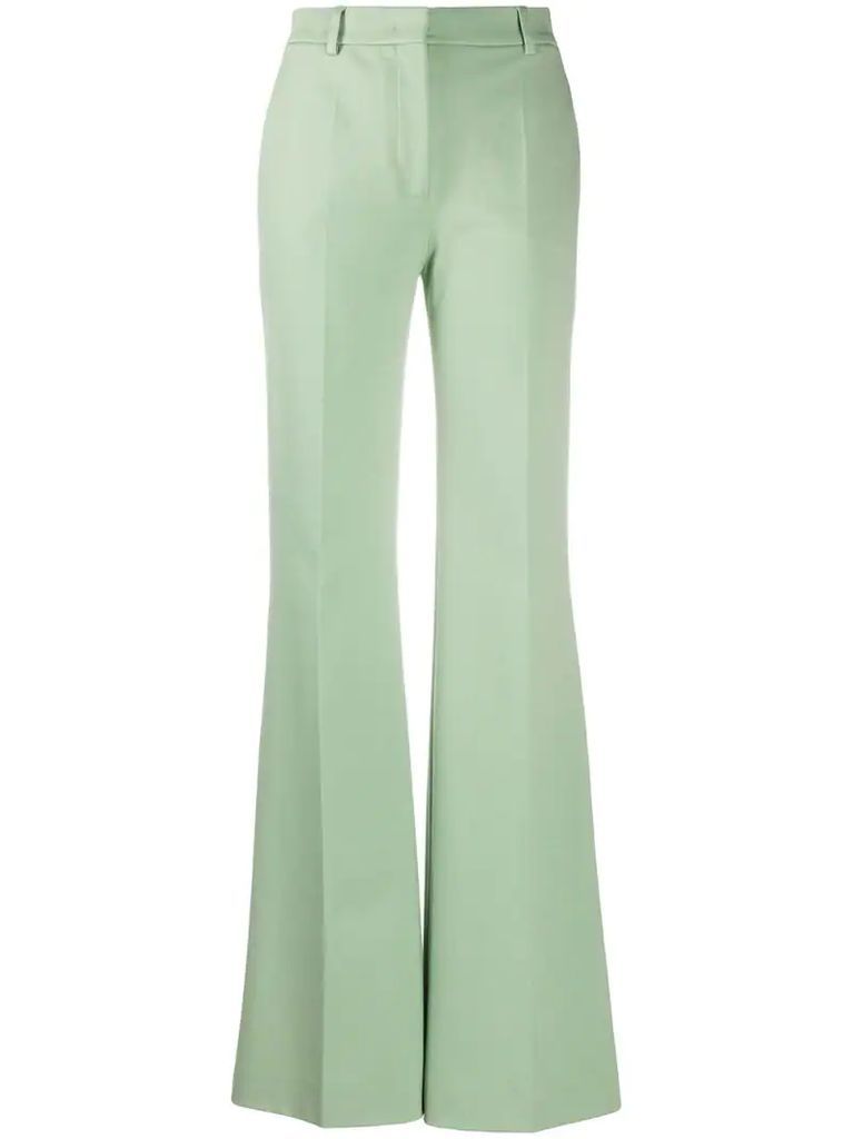 pleat detail high-waisted flared trousers