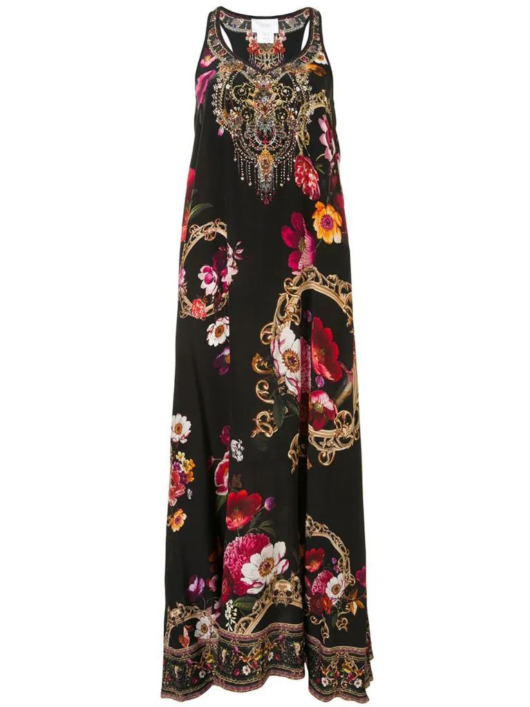 floral-print racerback silk dress