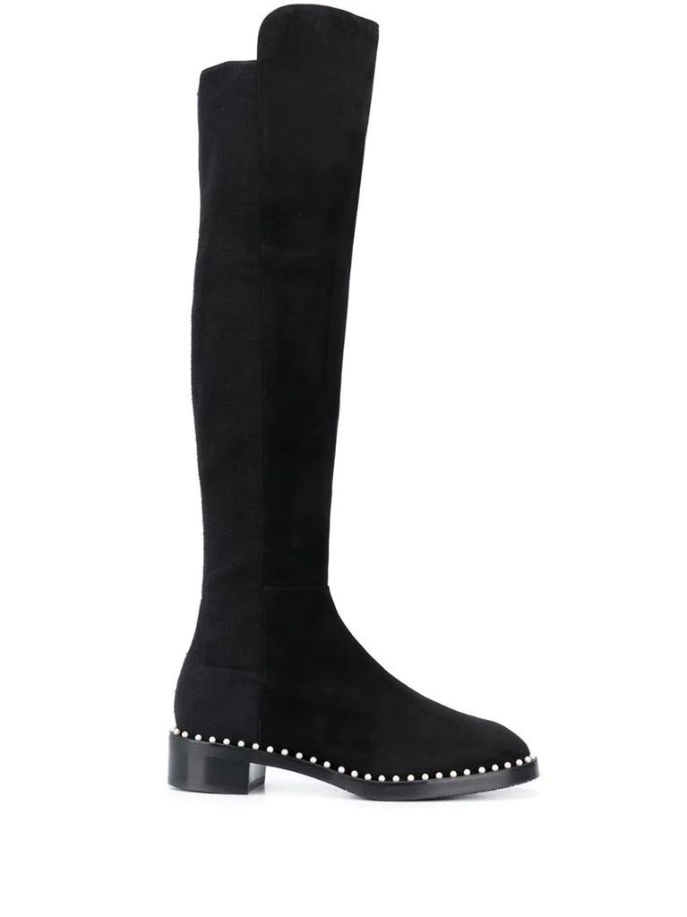 pearl embellished over-the-knee boots