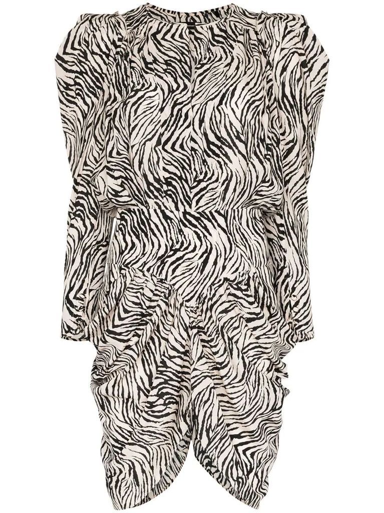 puff-sleeve zebra print dress
