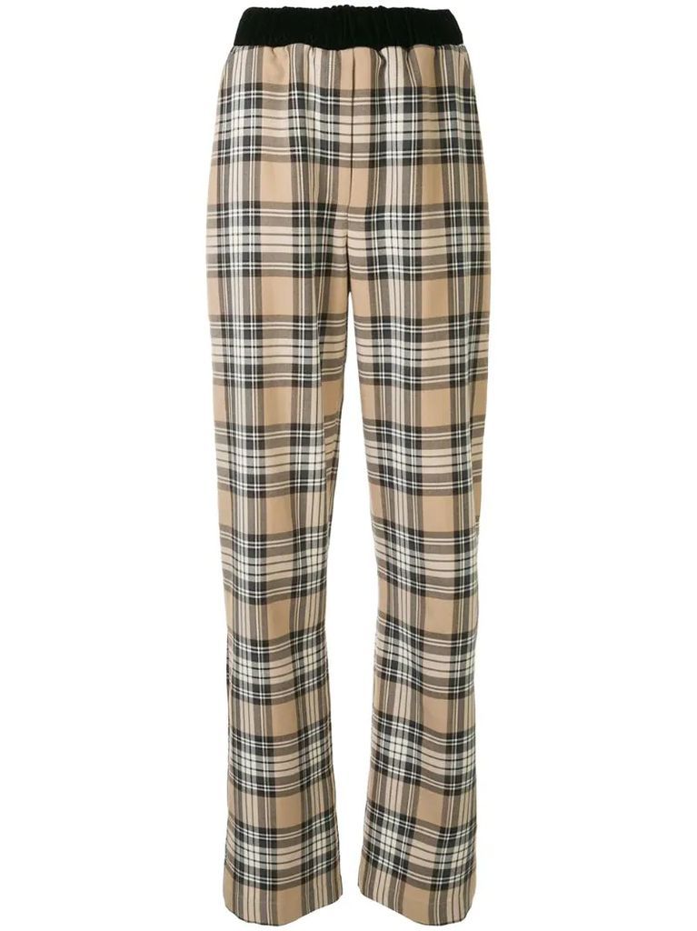 checked print trousers