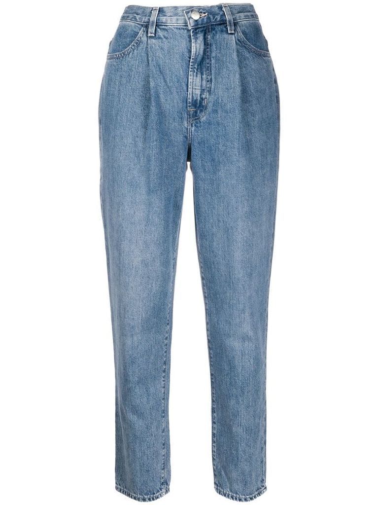 high-waisted tapered-leg jeans