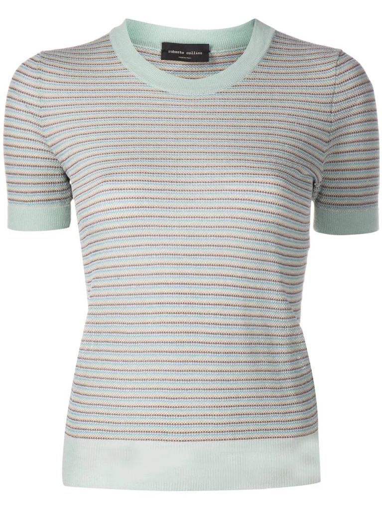 metallic threaded striped knitted top