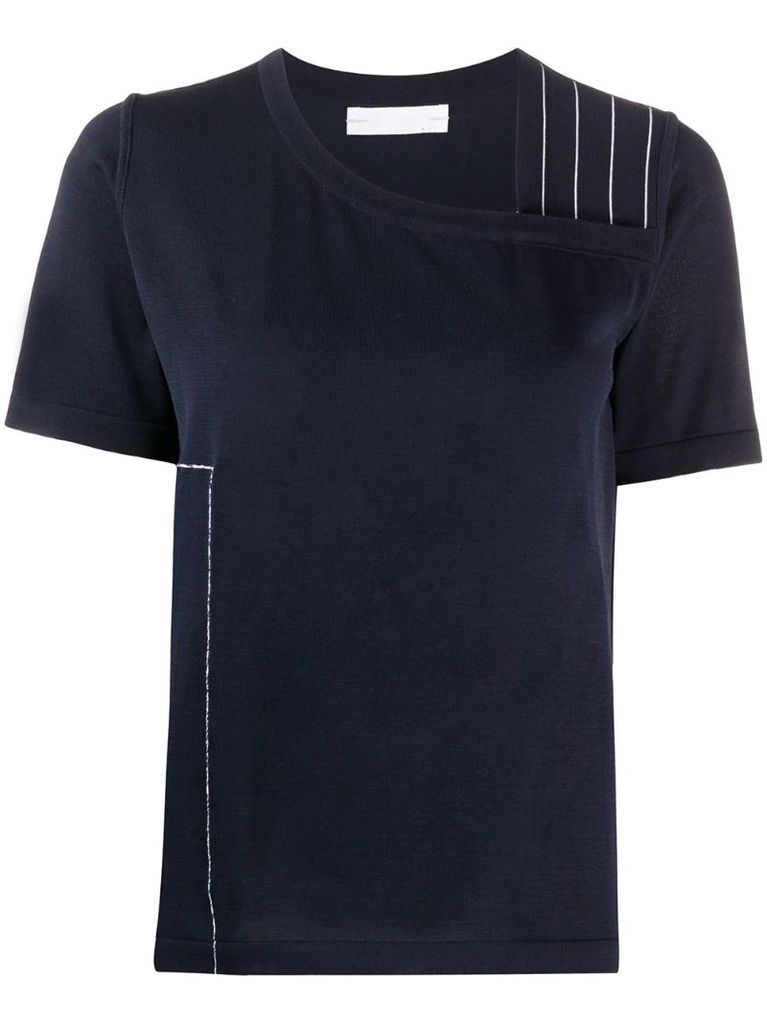 asymmetric contrast stitching T-shirt