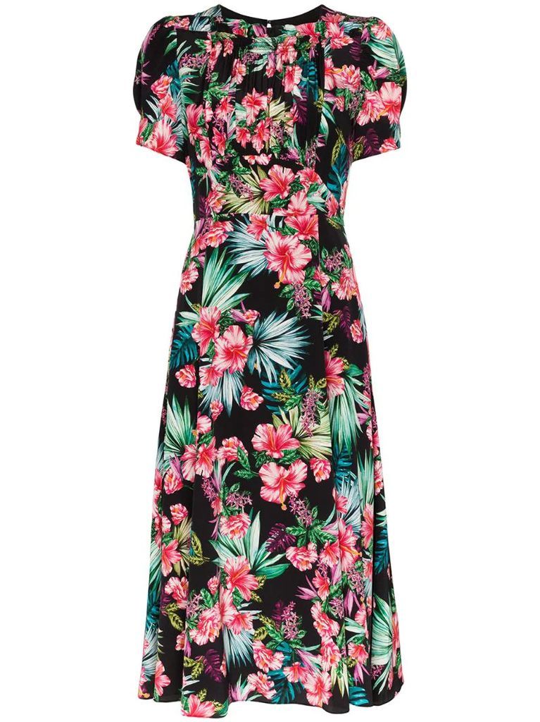 Hibiscus print midi dress