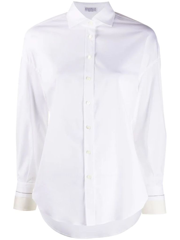 relaxed contrast-cuff shirt