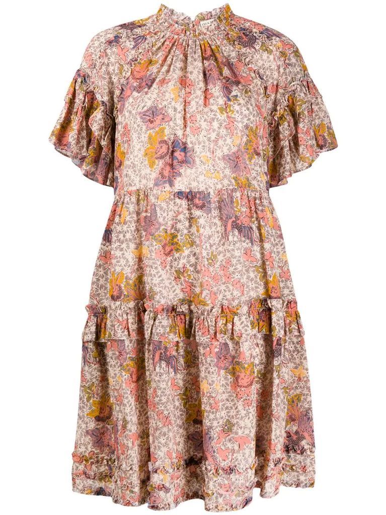 floral print ruffle trim dress