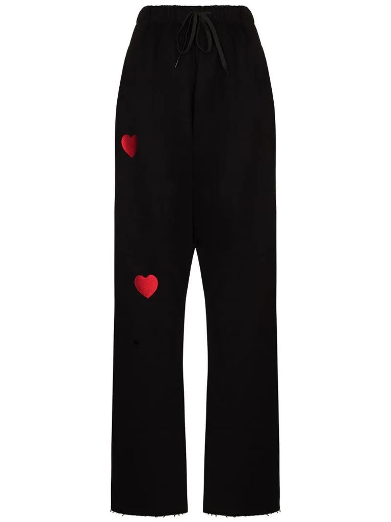 embroidered heart track pants