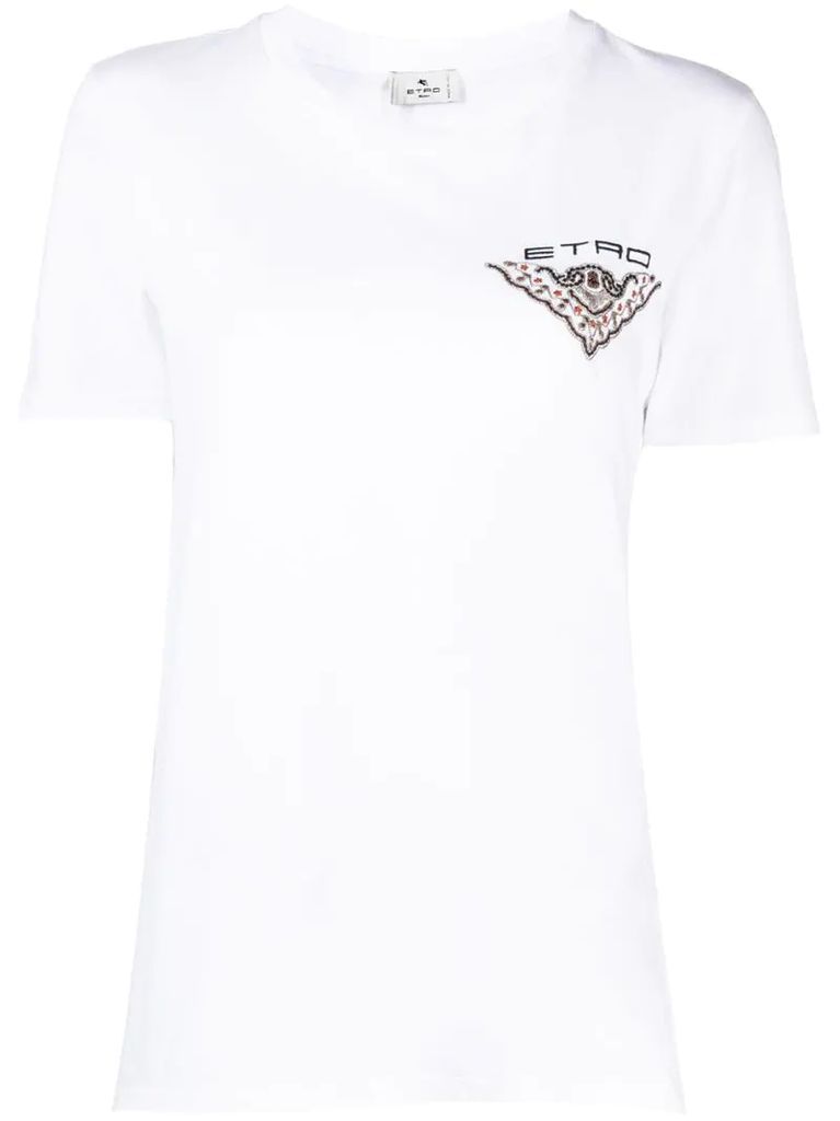 embroidered back motif cotton T-shirt