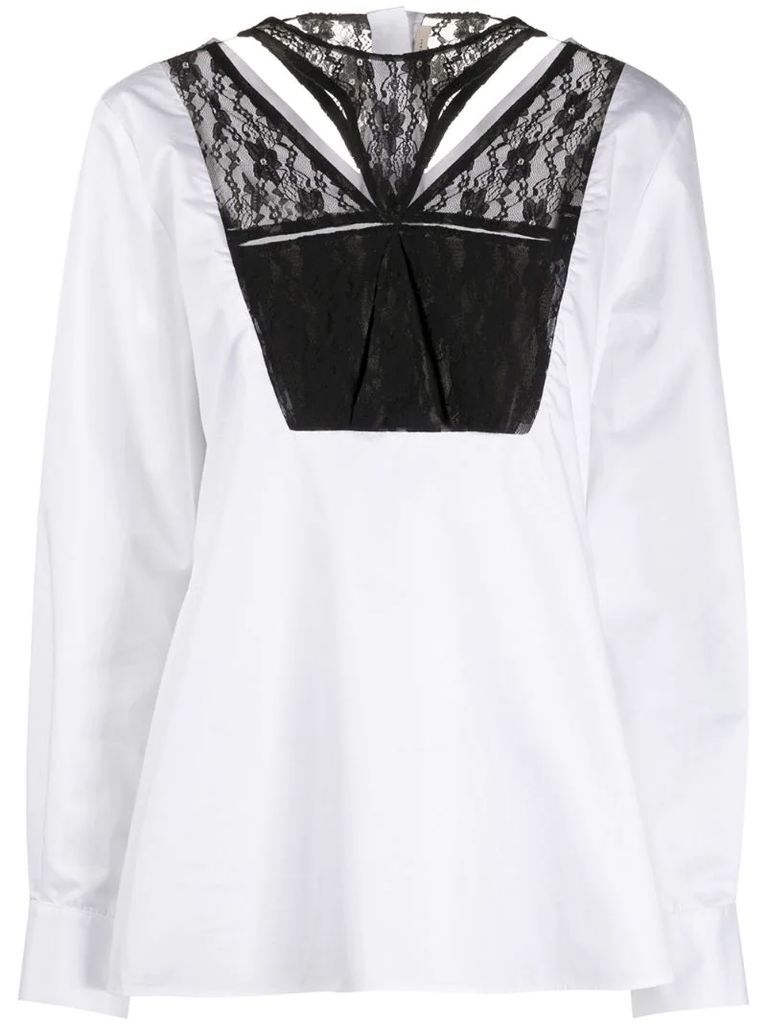 lace-panel tailored blouse