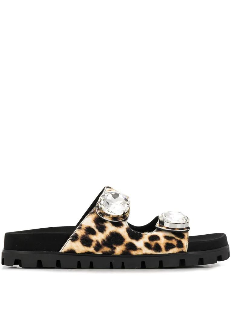 crystal-embellished leopard print sandals