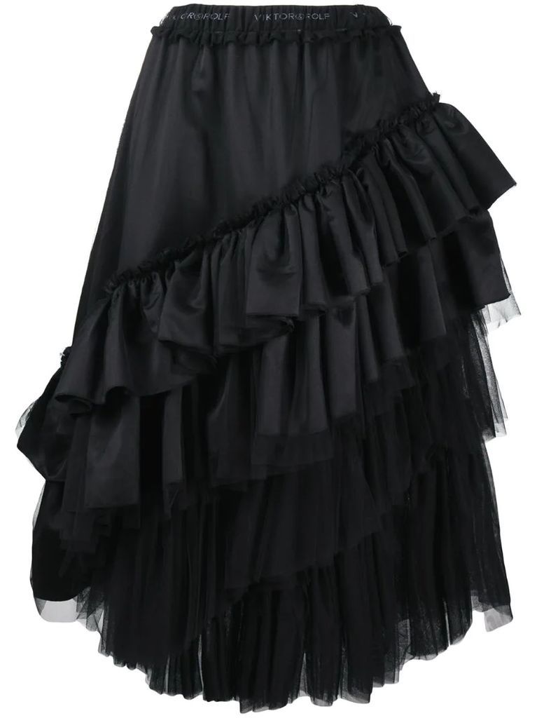 Tequila Sunrise ruffled satin skirt