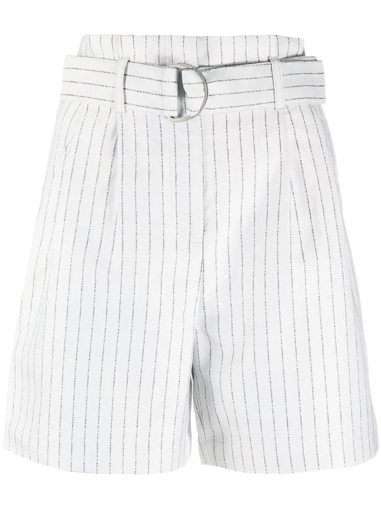pinstripe-print belted shorts