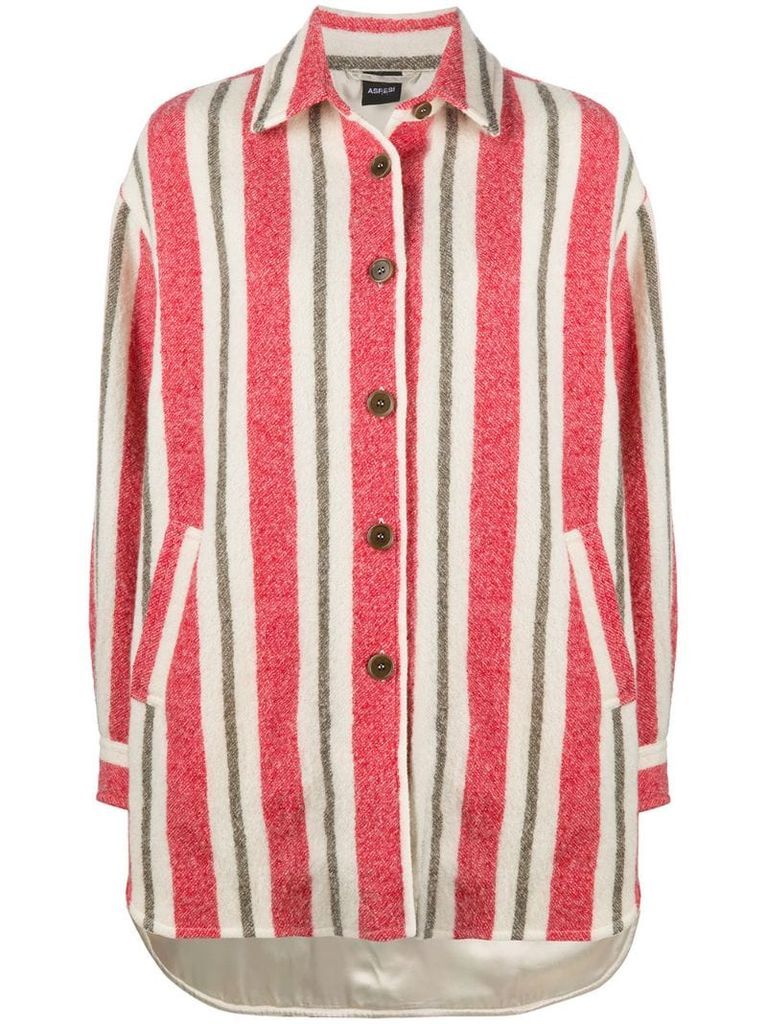 striped-pattern virgin wool coat